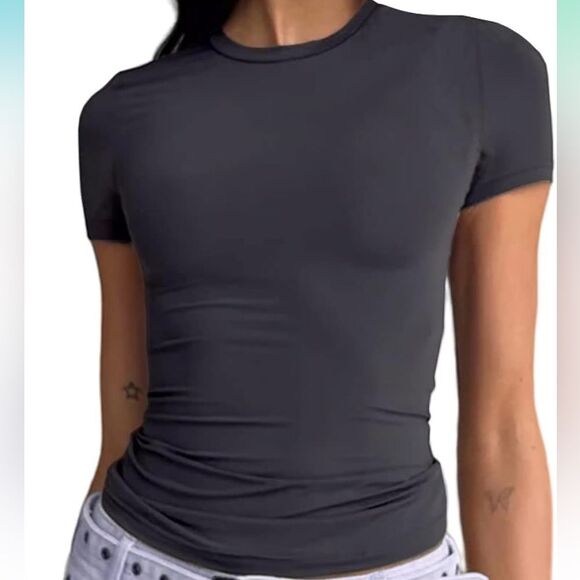 Abardsion Women's Casual Basic Going Out Crop Tops Slim Fit Short Sleeve Crew S - Picture 2 of 13